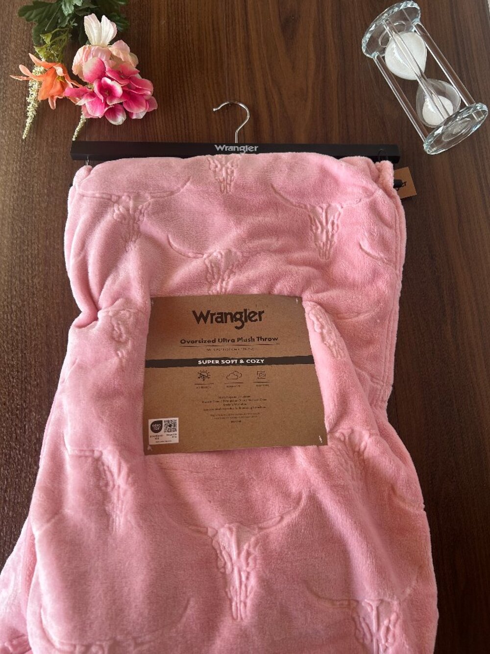 Wrangler Oversized Ultra Plush Throw Blanket Pink Western Longhorn